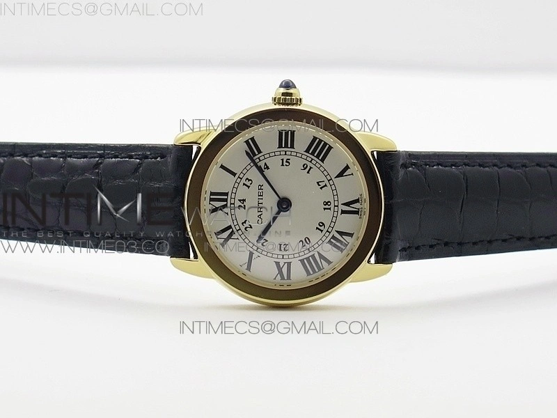Ronde Solo de Cartier 29.5mm YG K11 1:1 Best Edition White Dial on Black Croco Leather Strap Ronda Quartz